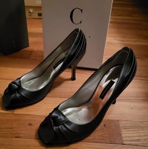 Caparros Petrol Silk Peep Toe pumps